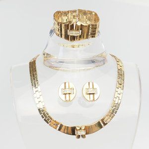 Vintage Art Deco style crown Trifari necklace bracelet and earrings set